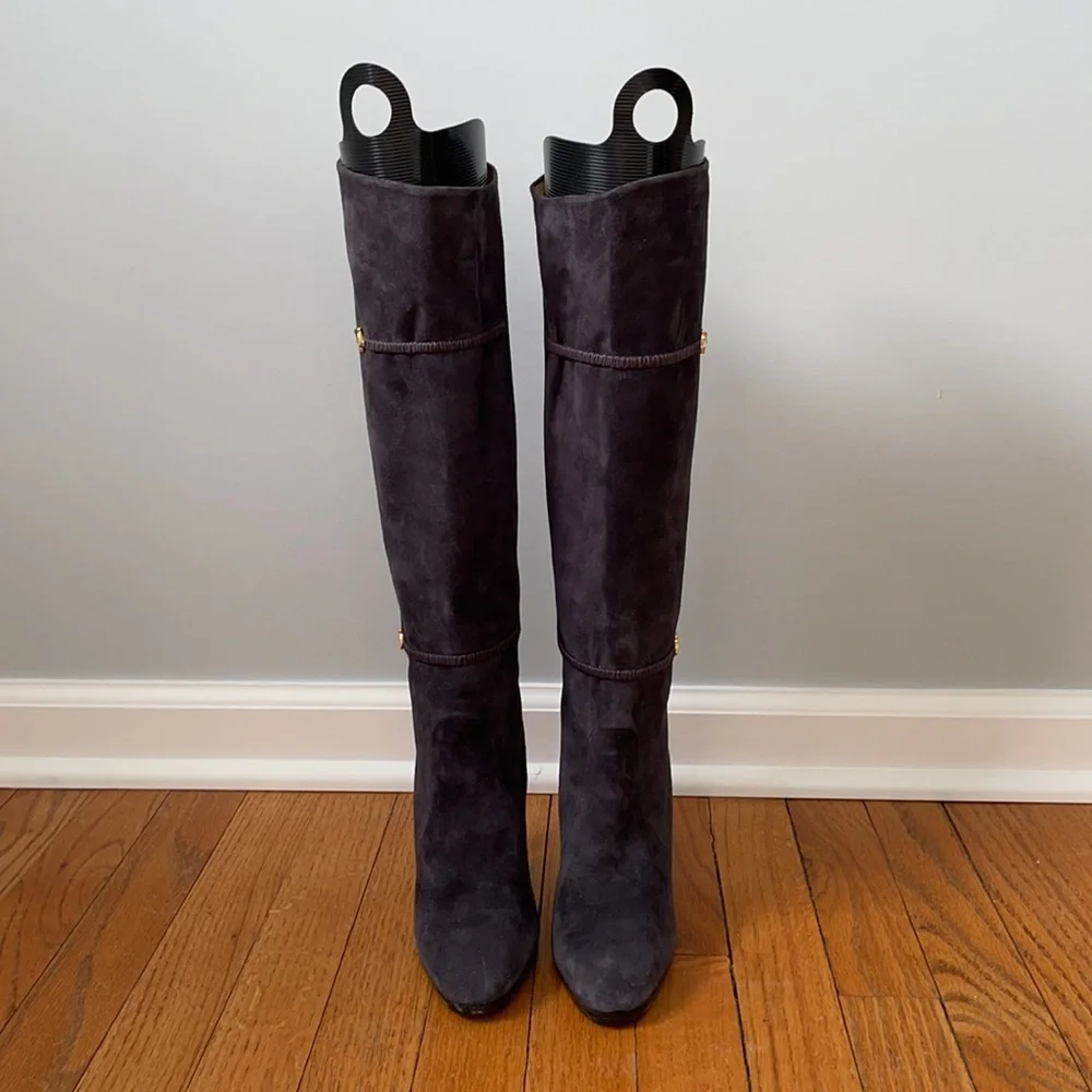 Vintage Gucci Navy Suede Boots - Picture 3 of 8